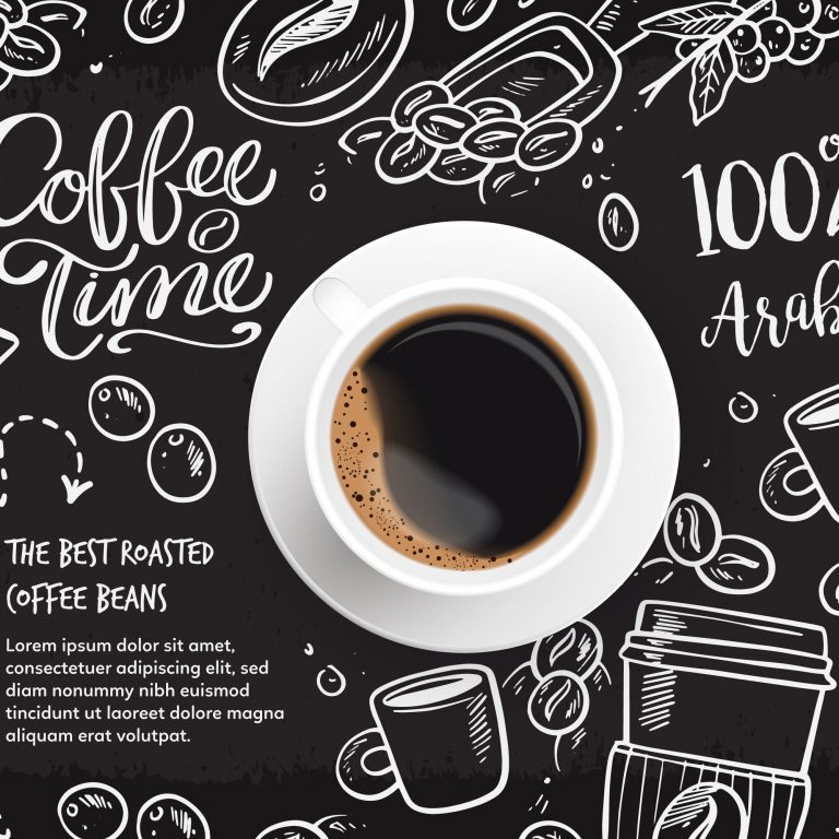 coffee cup with infographics text in background coffee time